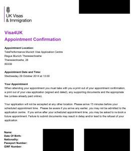 Подтверждение назначения визы в Великобританию