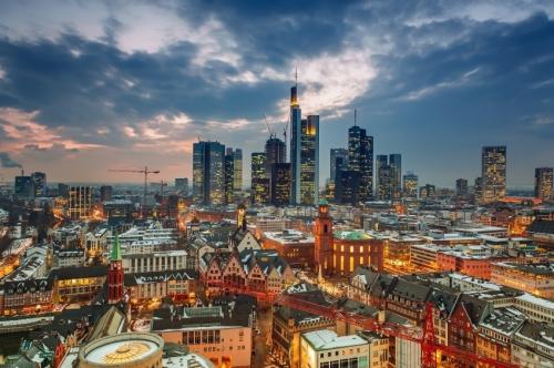 Франкфурт Германия город небоскребы ночь